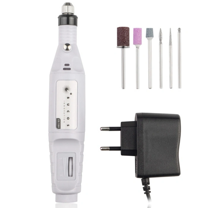 Портативний фрезер-ручка + 6 фрез BUCOS Nail Drill ZS-100 White (20000 об/хв)