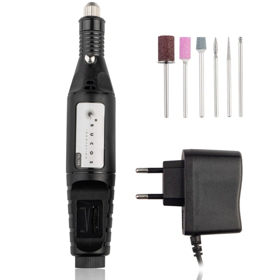 Портативний фрезер-ручка + 6 фрез BUCOS Nail Drill ZS-100 Black (20000 об/хв)