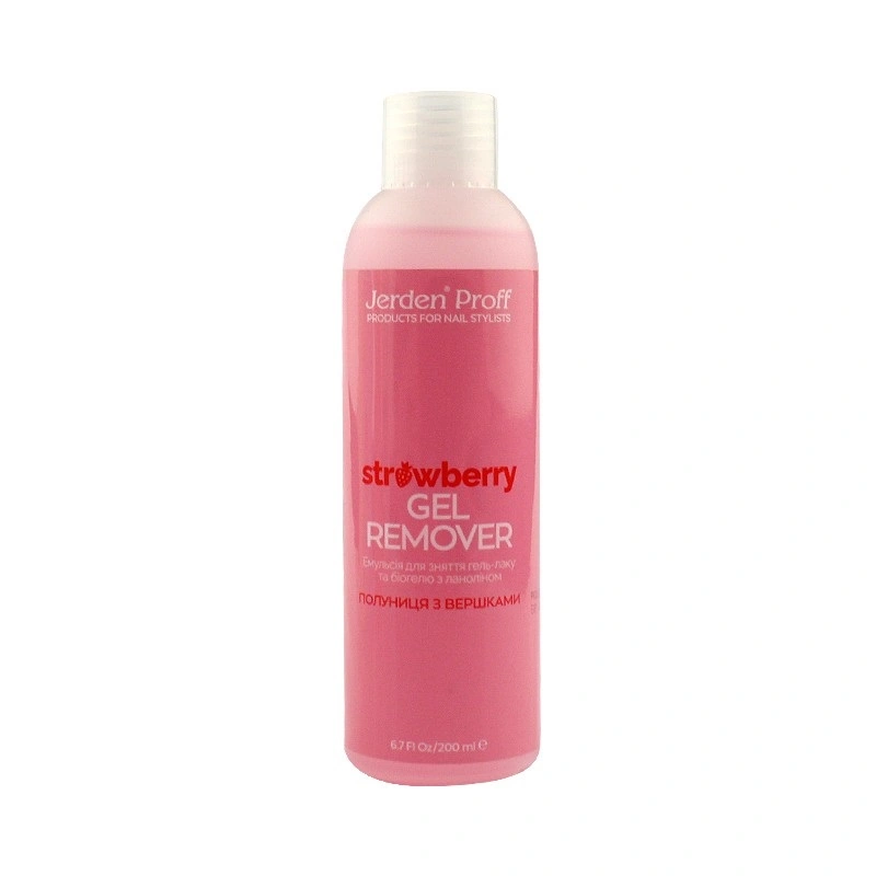 Рідина для зняття гель-лаку та біогелю з ланоліном Jerden-Proff Strawberry Gel Remover Полуниця з вершками 200 мл