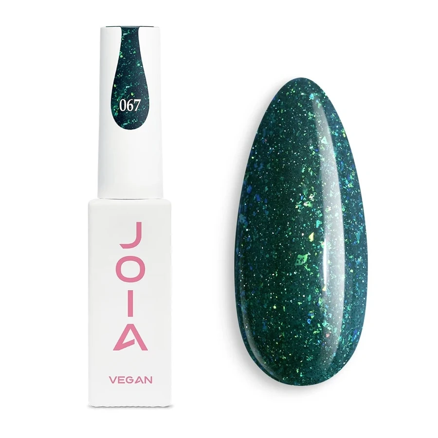Гель-лак JOIA Vegan 067 зелений, із смарагдовою, жовтою та білою слюдою 6 мл