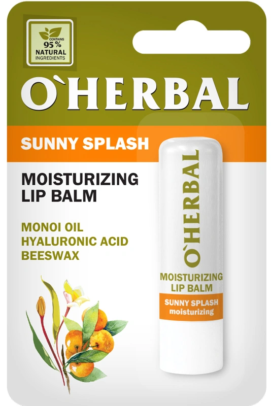 Зволожуючий бальзам для губ OHerbal Sunny Splash Moisturizing Lip Balm масло моною, гіалуконова кислота, бджолиний віск 4,8г