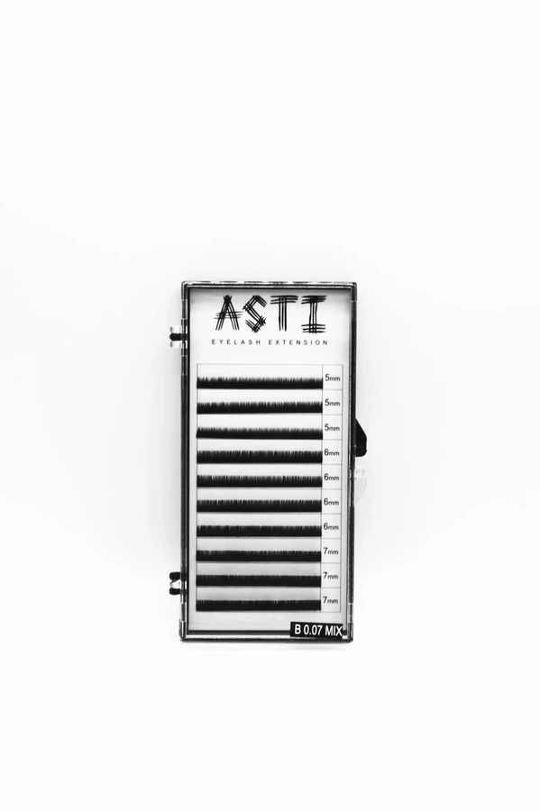 Вії для нарощування ASTI HYLON LASH 10 MIX B-0.07 х 5-6-7 мм мікс