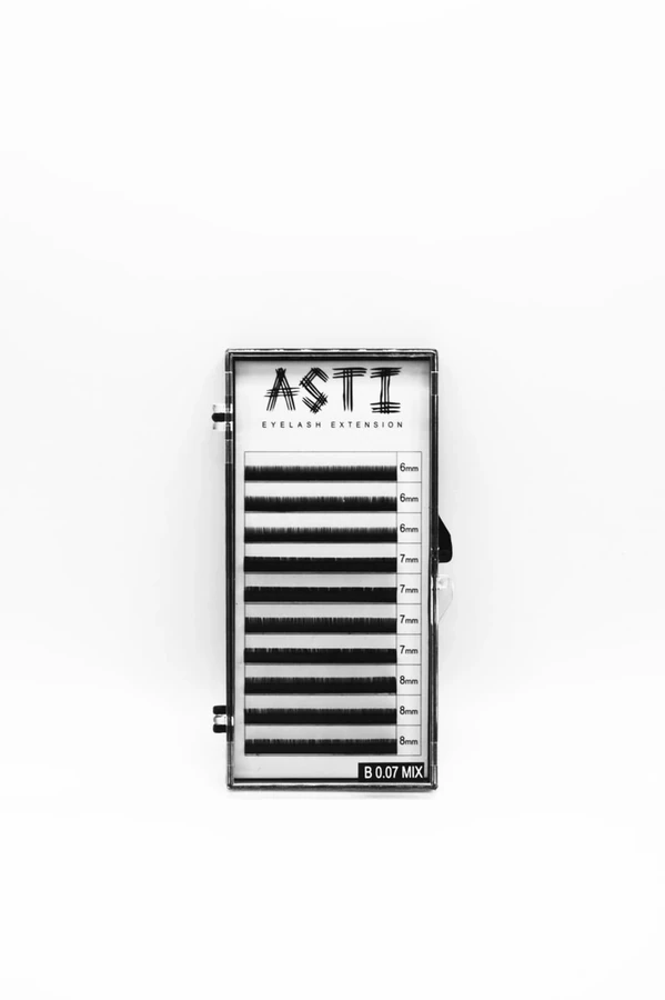 Вії для нарощування ASTI HYLON LASH 10 MIX B-0.07 х 6-7-8 мм мікс