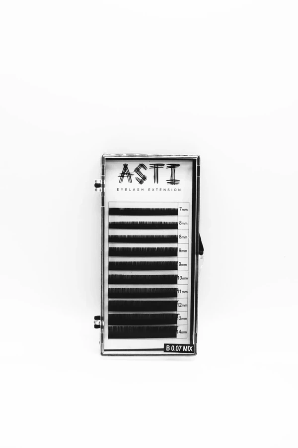 Вії для нарощування ASTI HYLON LASH 10 MIX B-0.07 х 7-8-9-10-11-12-13-14 мм мікс