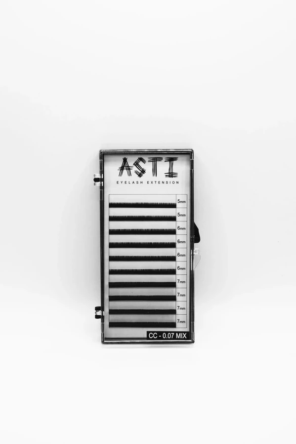 Вії для нарощування ASTI HYLON LASH 10 MIX CC-0.07 х 5-6-7 мм мікс