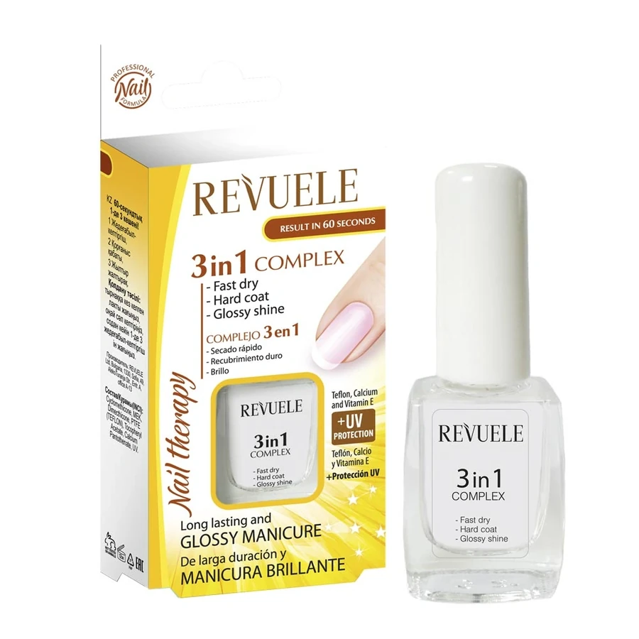 Сушка+закріплювач+блиск комплекс 3в1 Revuele Nail Therapy 3 in 1 Complex 10 мл
