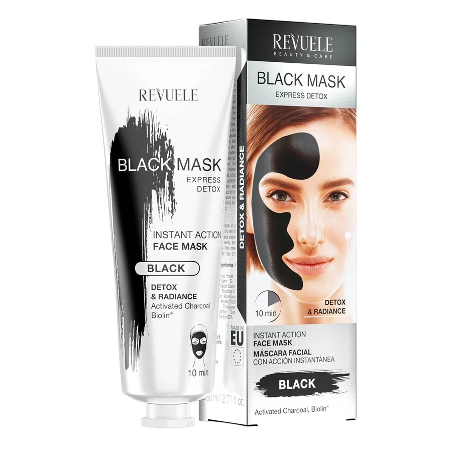 Чорна маска для обличчя з активованим вугіллям Revuele Instant Action Face Mask Black Express Detox 80 мл