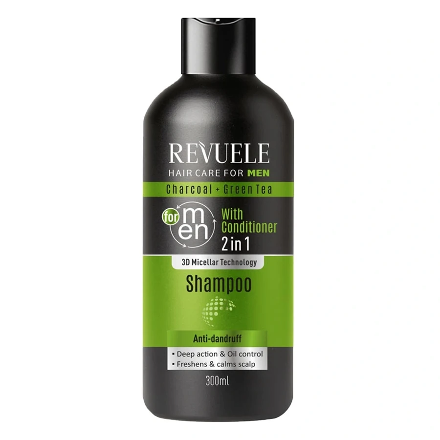 Чоловічий шампунь та кондиціонер 2 в 1 Revuele Men Care Charcoal & Green Tea Shampo + Conditioner 2in1 активоване вугілля та зелений чай 300 мл