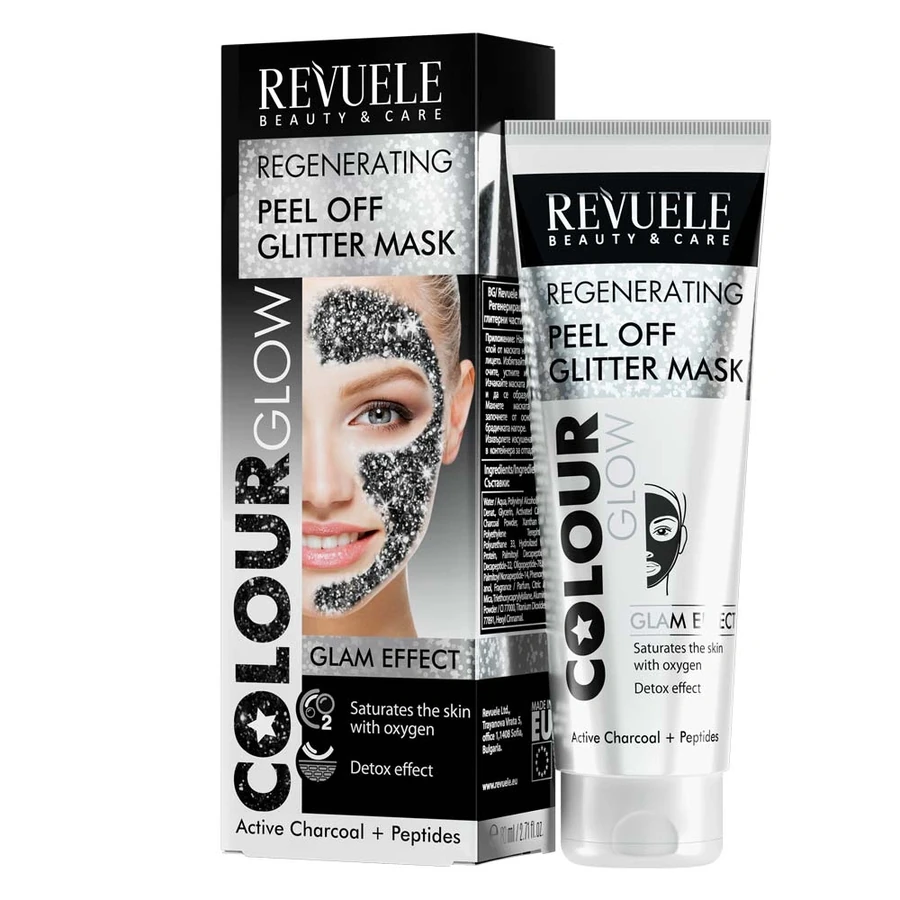 Маска-плівка чорна Регенеруюча з блискітками Revuele Regenerating Peel Off Glitter Mask Black 80 мл