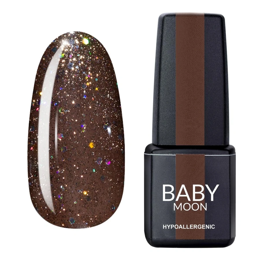 Гель-лак BABY MOON Dance Diamond Gel Polish №014 темний бежевий, з різнобарвним глітером 6 мл