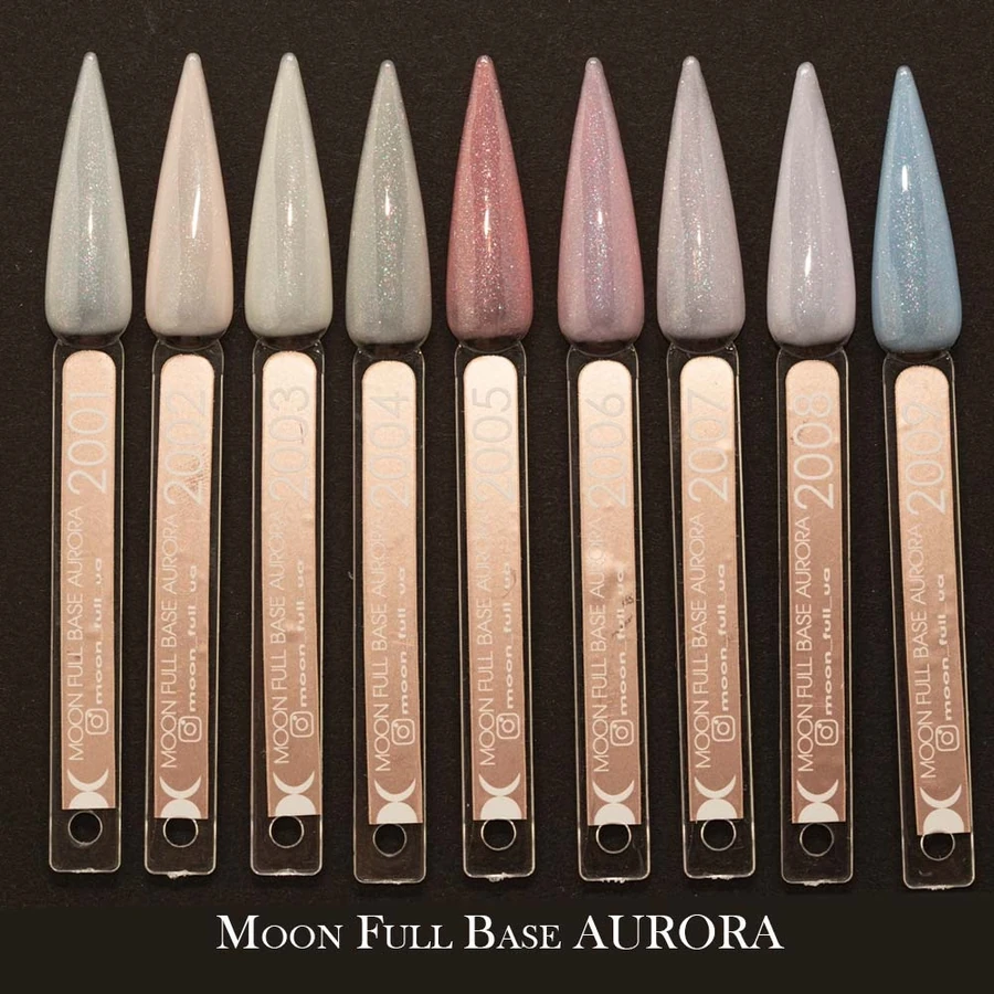 Кольорова каучукова база для гель лаку MOON FULL Rubber Base Aurora №2006 світло-рожева з дрібним шиммером 8 мл