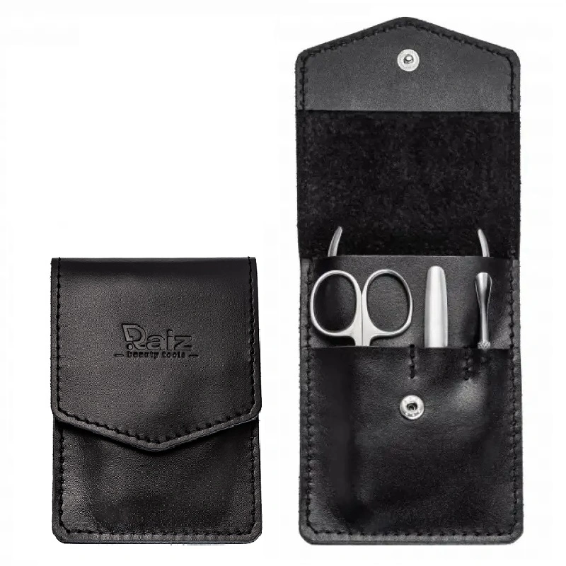 Манікюрний набір Raiz Set of Manicure Tools Black шкіра, 4 предмети, чорний