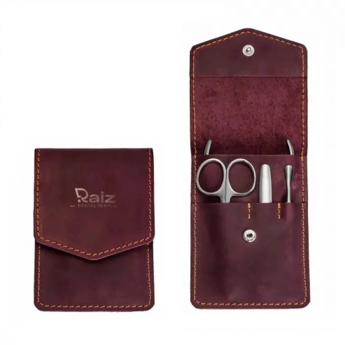 Манікюрний набір Raiz Set of Manicure Tools Burgundy шкіра, 4 предмети, бордовий