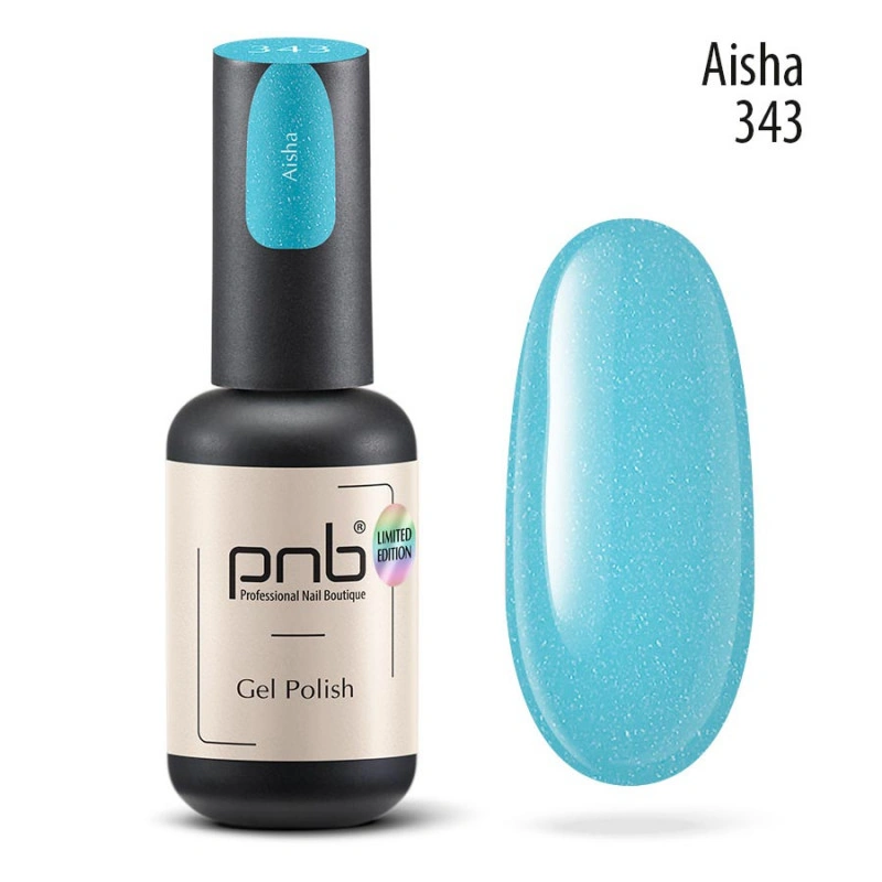 Гель-лак PNB №343 Aisha бірюзовий, з мікроблиском 8 мл