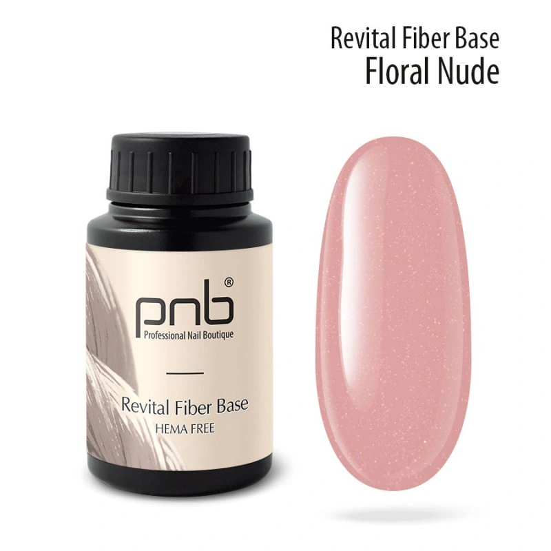 Файбер база відновлююча PNB Revital Fiber Base Floral Nude теплий рожевий нюд з шиммером, з нейлоновими волокнами і UV-фільтром 30 мл