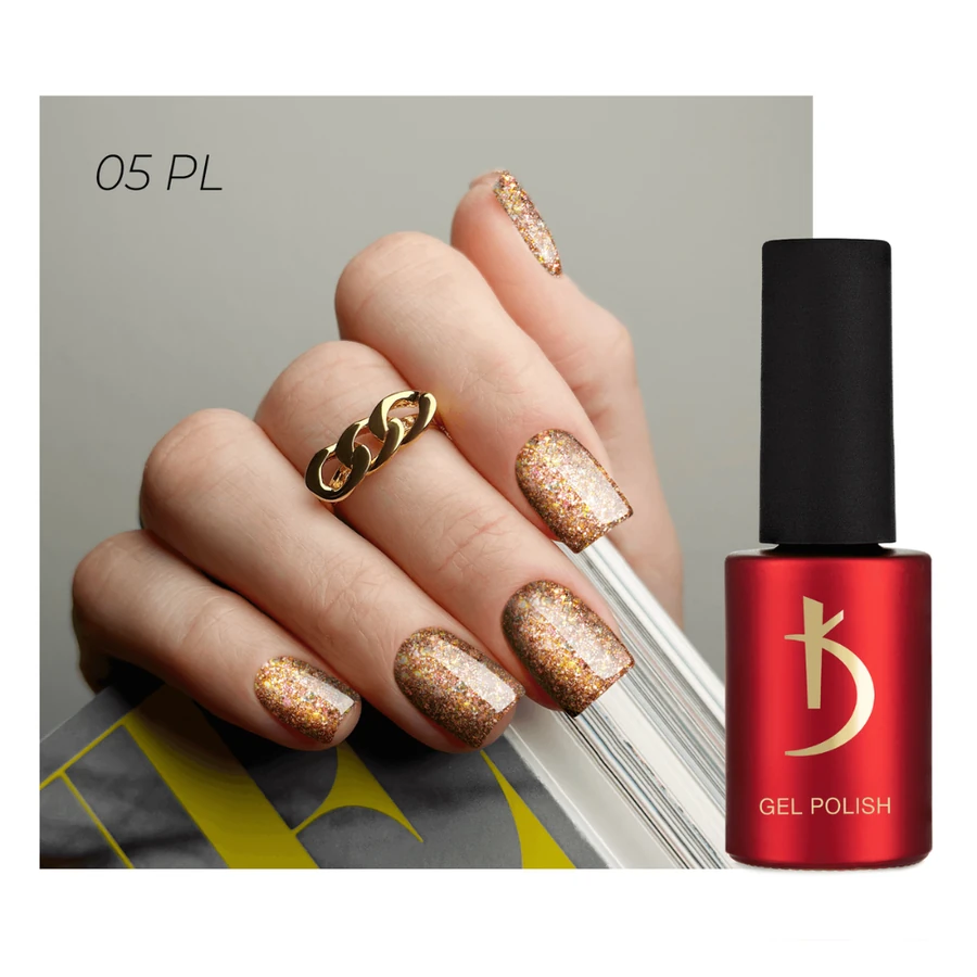 Гель-лак Kodi Gel Polish PL05 попелястий, із золотистим світловідбиваючим шиммером 7 мл
