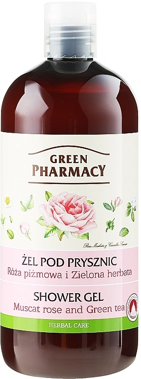 Гель для душу Мускатна троянда та Зелений чай Green Pharmacy Shower Gel Muscat Rose та Green Tea 500 мл