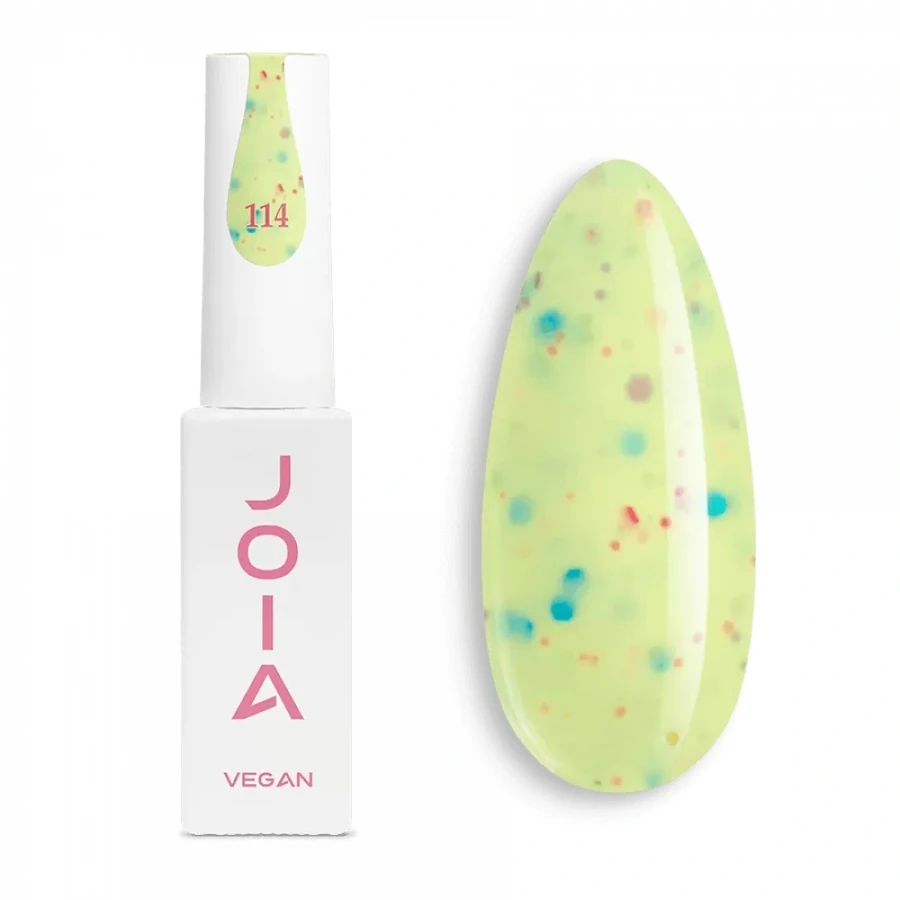 Гель-лак для нігтів JOIA Vegan 114 яскравий жовтий з різнокольоровим конфеті 6 мл