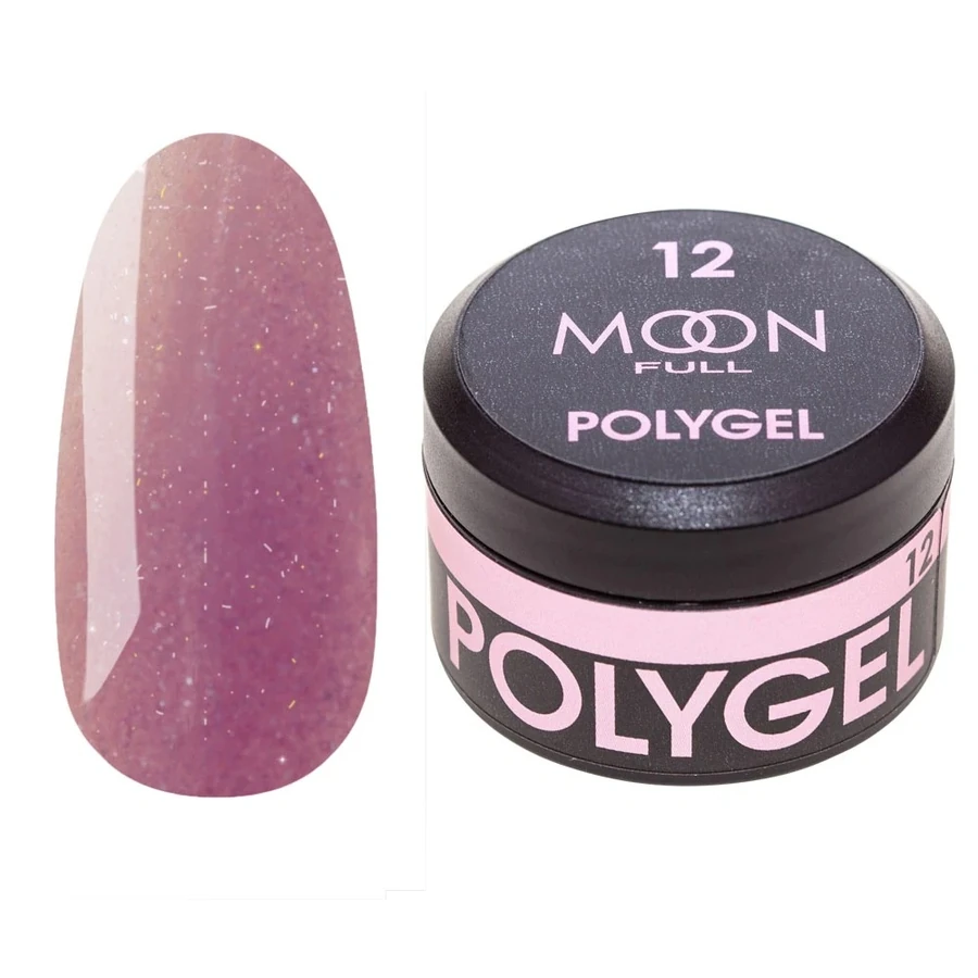 Полігель MOON FULL Poly Gel №12 рожево-металевий із шиммером 15 мл