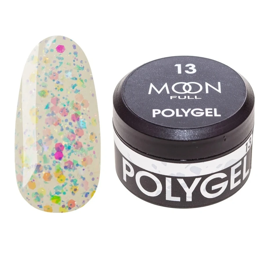 Полігель MOON FULL Poly Gel №13 перлове конфетті з поталлю 15 мл
