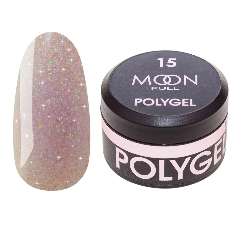 Полігель MOON FULL Poly Gel №15 ліловий діамант із шиммером 15 мл