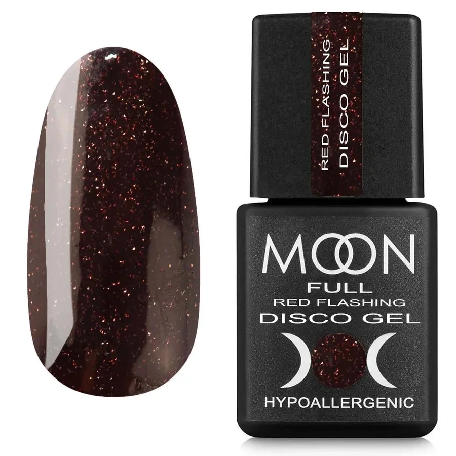 Гель-лак MOON FULL Disco Gel Red Flashing №FD10 бордовий, світловідбиваючий 8 мл
