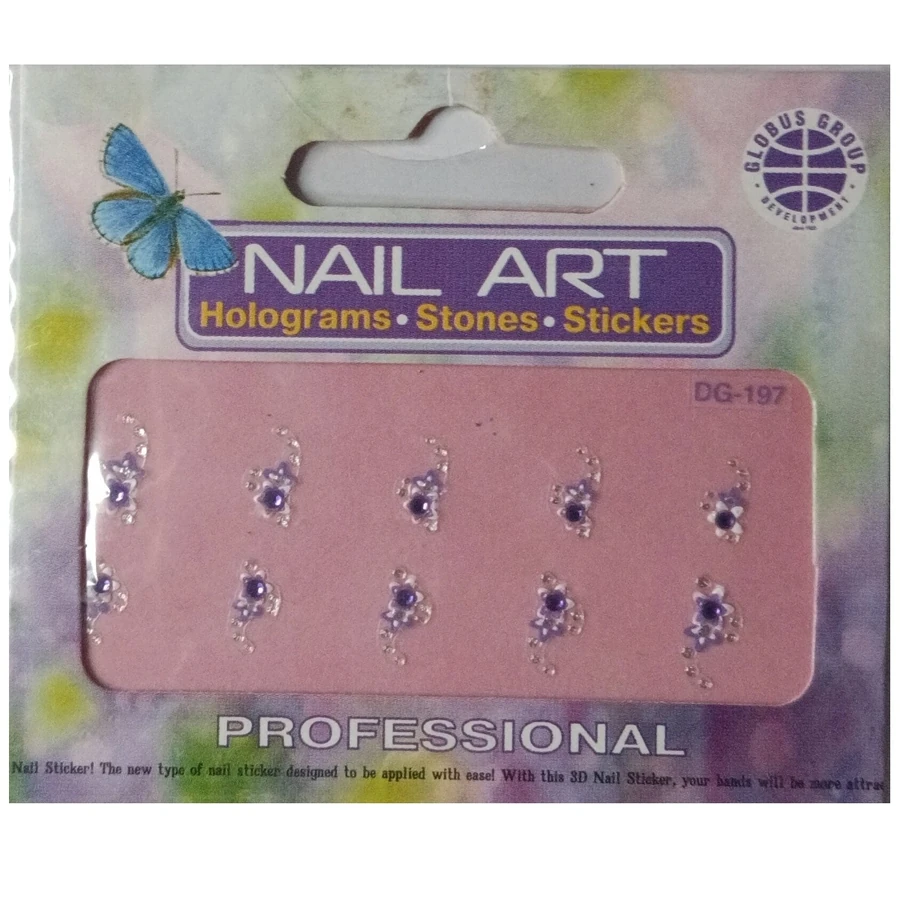 Наклейки для нігтів Квіти зі стразами Globus Group Professional Line 3D Nail Sticker DG-197 (GS221)