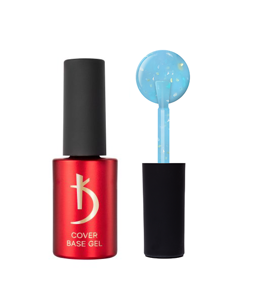 Камуфлююче базове покриття Kodi Cover Base Gel Flake №16 світло-блакитний відтінок з додаванням блакитних, рожевих та золотих сяючих частинок 7 мл