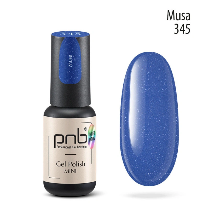 Гель-лак PNB Mini №345 Musa синьо-фіолетовий, з дрібним шиммером 4 мл