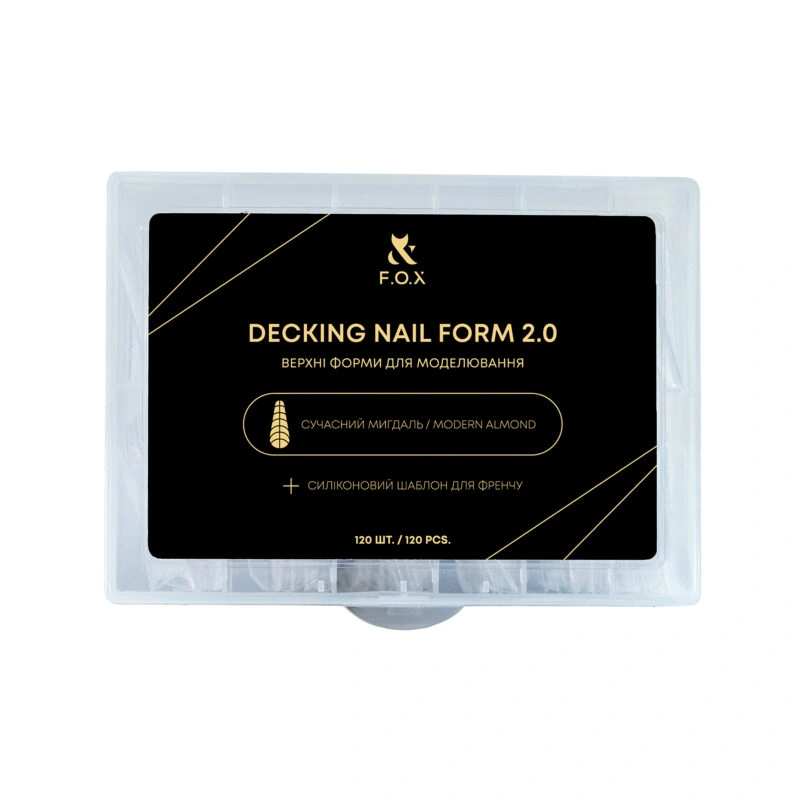 Верхні багаторазові форми для моделювання FOX Decking Nail Form 2.0 Modern Almond Сучасний мигдаль + силіконовий шаблон 120 шт