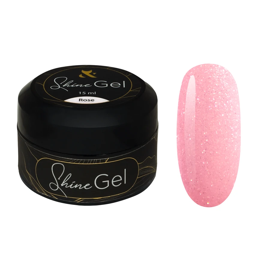 Рідкий гель для зміцнення натуральних нігтів FOX Shine Gel Rose ніжний рожевий, із шиммером 15 мл