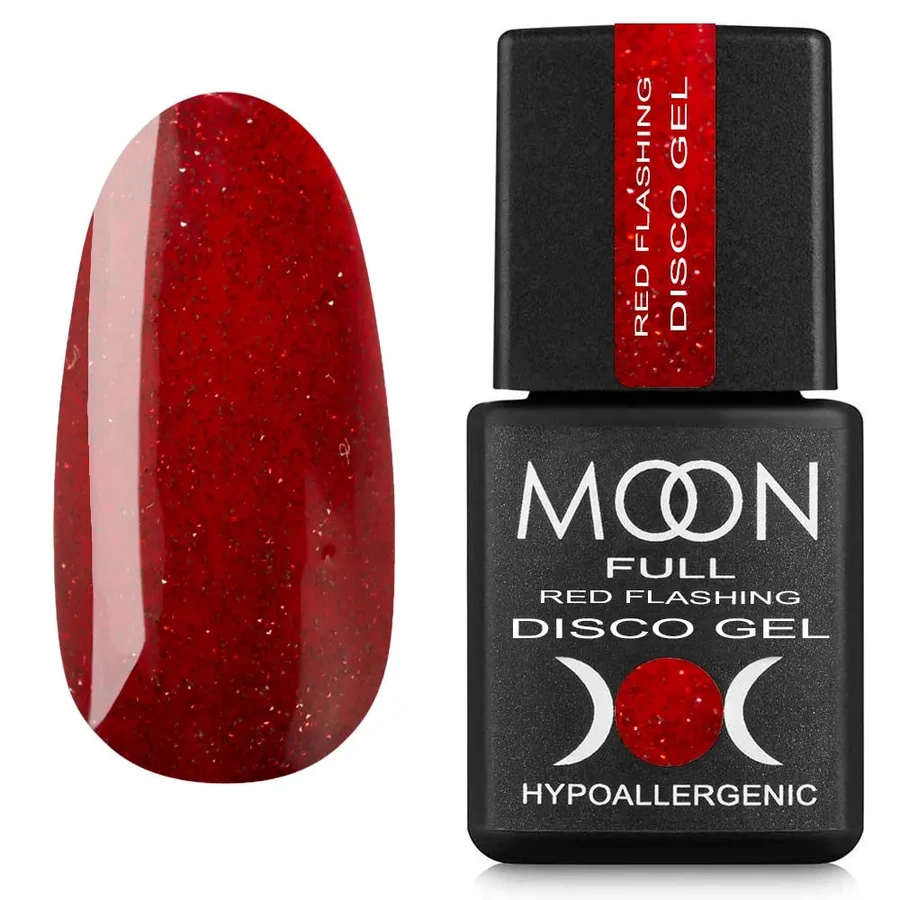Гель-лак MOON FULL Disco Gel Red Flashing №FD06 світлий червоний, світловідбиваючий 8 мл