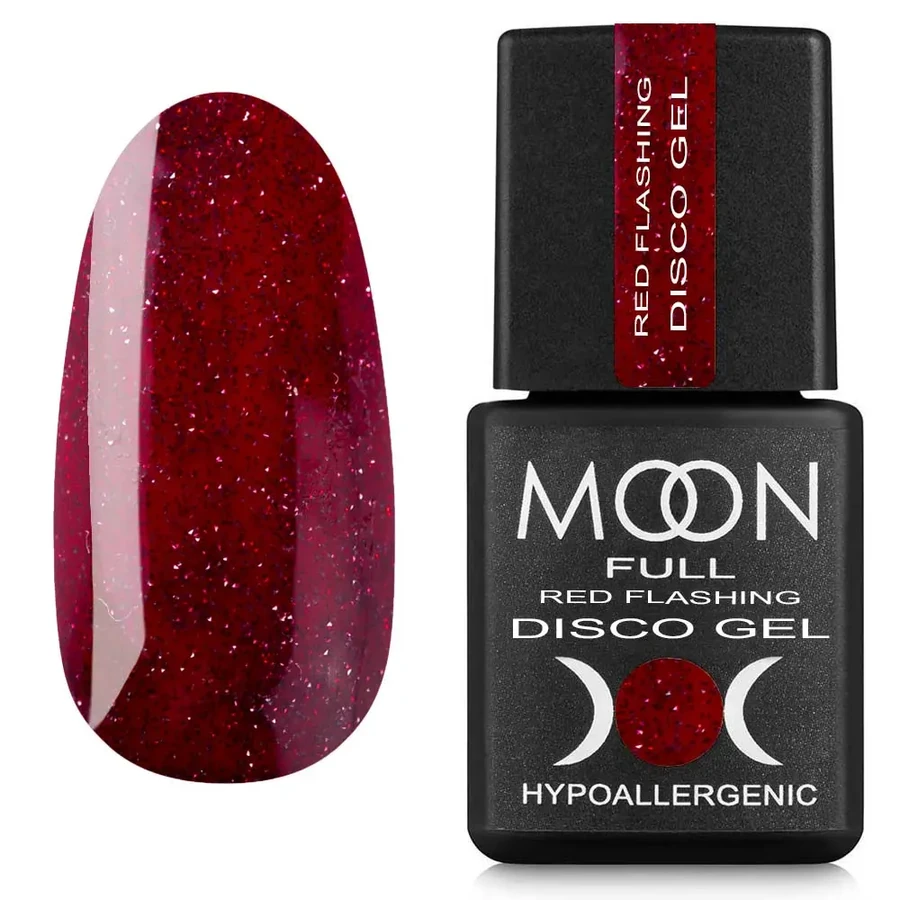 Гель-лак MOON FULL Disco Gel Red Flashing №FD07 темний червоний, світловідбиваючий 8 мл