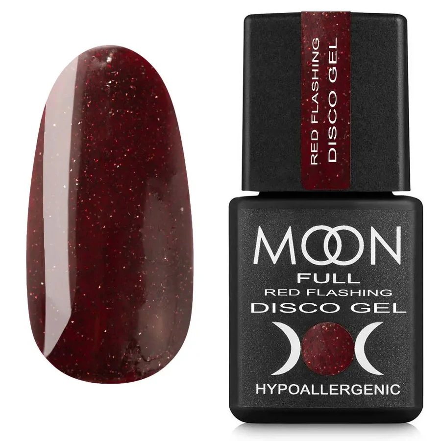 Гель-лак MOON FULL Disco Gel Red Flashing №FD08 бордовий, світловідбиваючий 8 мл