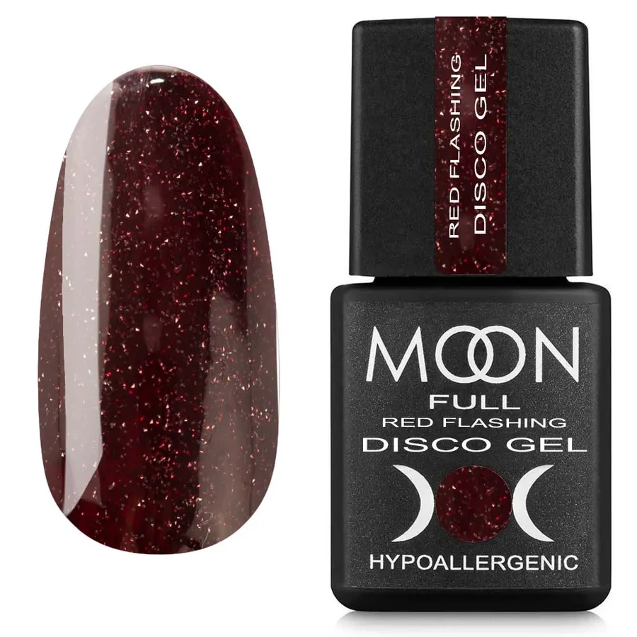 Гель-лак MOON FULL Disco Gel Red Flashing №FD09 бордовий, світловідбиваючий 8 мл