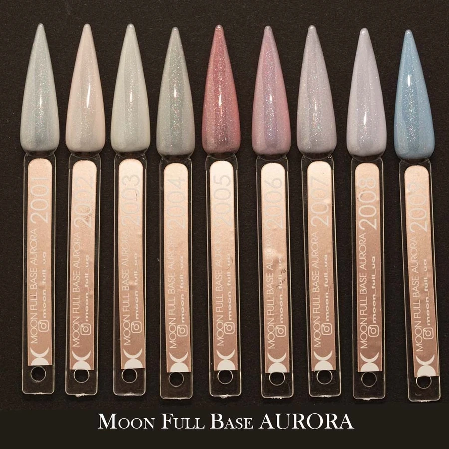 Кольорова каучукова база для гель лаку MOON FULL Rubber Base Aurora №2002 натуральна з дрібним шиммером 15 мл