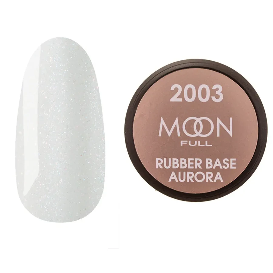 Кольорова каучукова база для гель лаку MOON FULL Rubber Base Aurora №2003 молочна з дрібним шиммером 15 мл