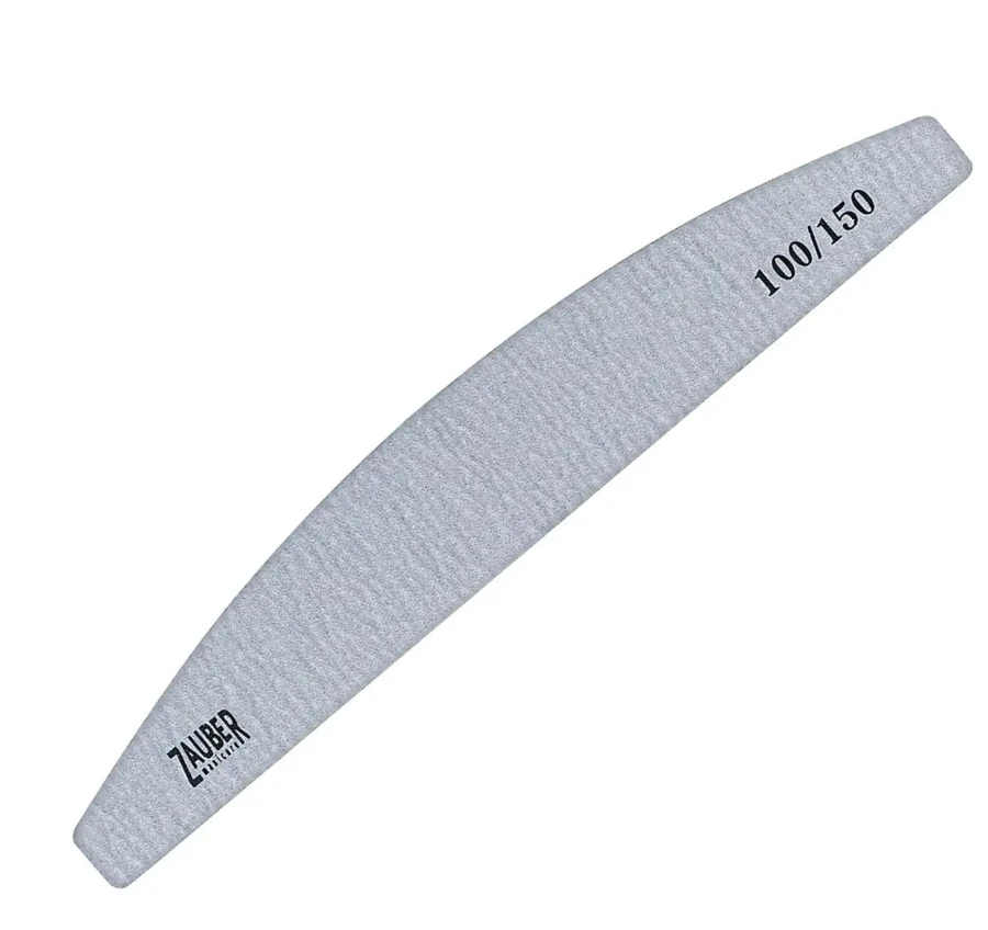 Пилка для штучних нігтів Zauber Nail File Half Grey 03-011 100/150 грит сіра, півмісяць