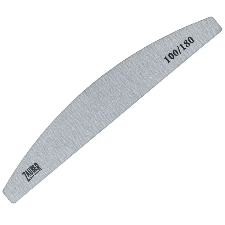 Пилка для штучних та натуральних нігтів Zauber Nail File Half Grey 03-011 100/180 грит сіра, півмісяць
