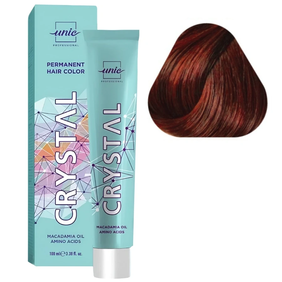 Крем-фарба для волосся Unic Crystal Red 6/55 Macadamia Oil Amino Acid Темно Русий Інтенсивно-Червоний 100 мл