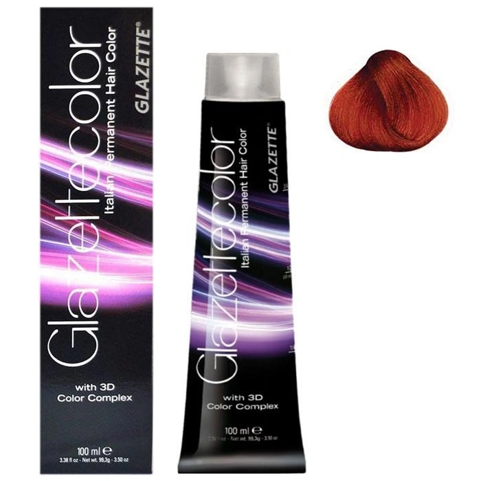 Фарба-догляд Glazette Permanent Hair Color Flaming Reds 7RF вогняно-червоний середній блонд 100 мл