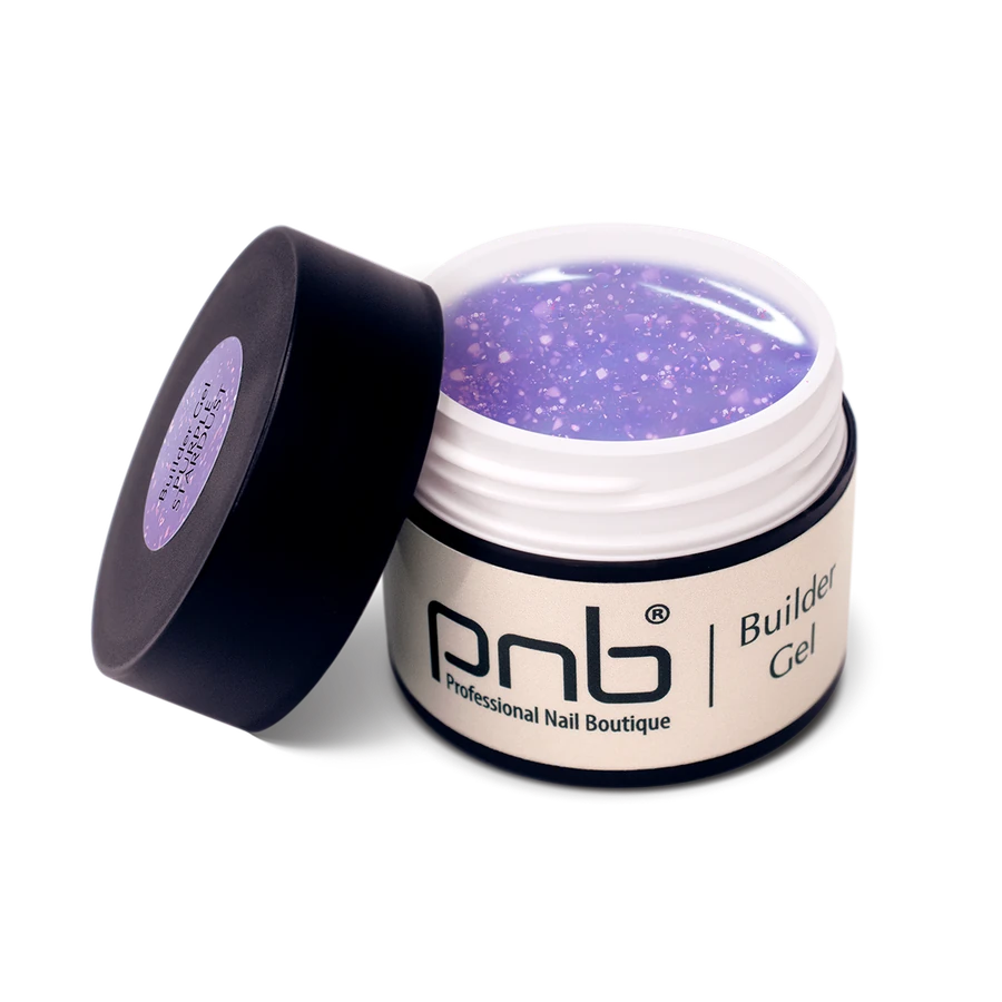 Гель моделюючий "Пурпуровий зоряний пил" PNB Builder Gel Purple Stardust фіолетовий, з пластівцями юкі 15 мл