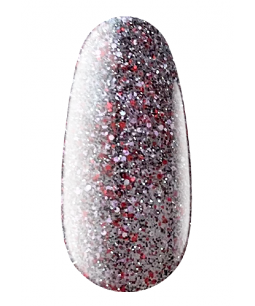 Кольорова база для гель-лаку Kodi Color Base Crystal Drops 07 прозора світловідбиваюча срібно-графітова, з червоними блискітками і білими та рожевими пластівцями 7 мл