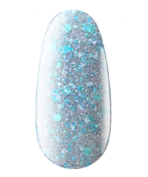 Кольорова база для гель-лаку Kodi Color Base Crystal Drops 11 прозора світловідбиваюча срібно-блакитна, з блакитними блискітками та білими і рожевих пластівцями 7 мл
