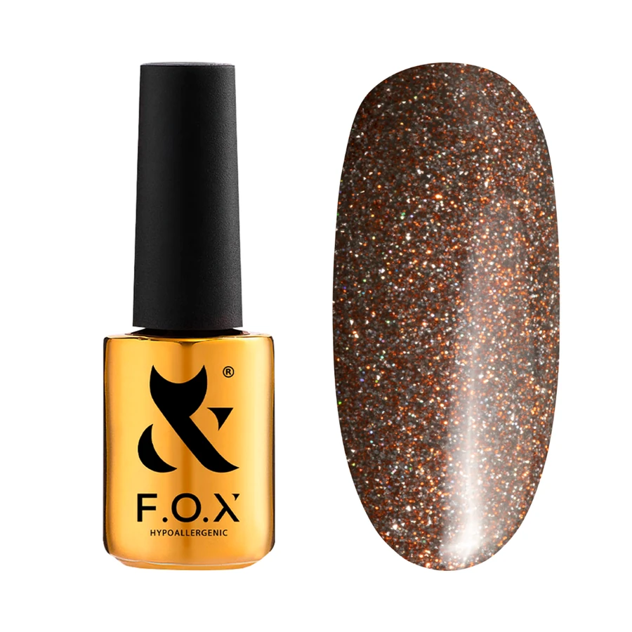 Гель-лак FOX Sparkle 001 золотисто-коричневий, зі світловідбиваючими блискітками 7 мл