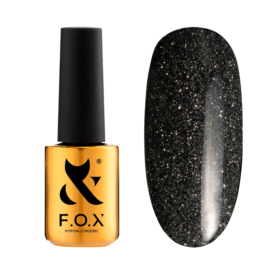 Гель-лак FOX Sparkle 010 чорний, зі світловідбиваючими блискітками 7 мл