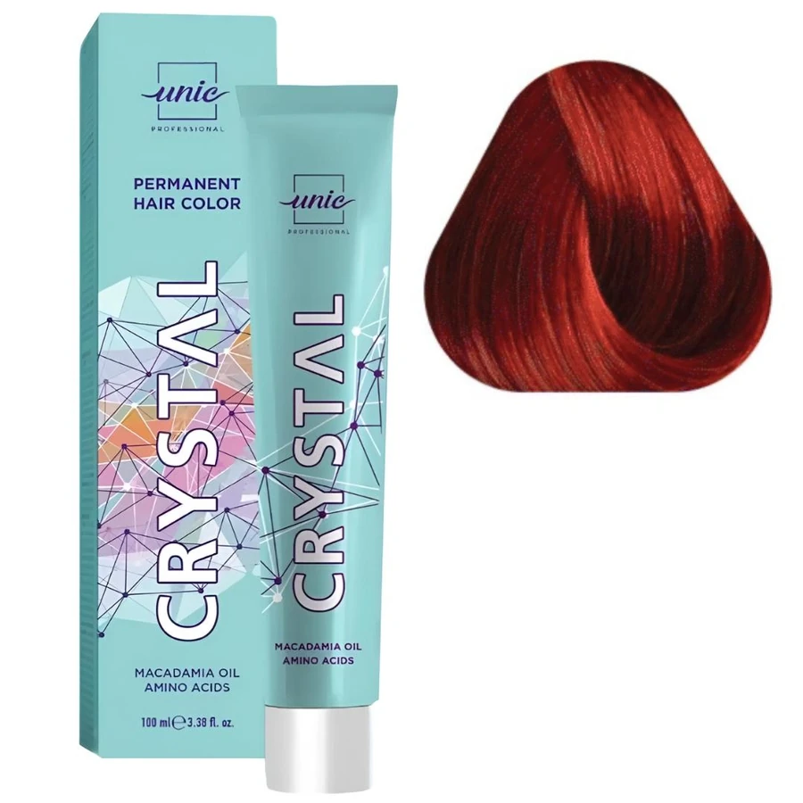 Крем-фарба для волосся Unic Crystal Red 7/75 Macadamia Oil Amino Acid Русий Інтенсивно-Червоний 100 мл