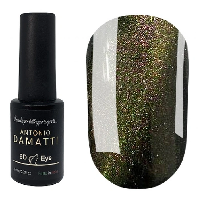 Гель-лак "кошаче око" з ефектом 9D Antonio Damatti Cat Eye 9D №2 зелений з рожевим підтоном, магнітний 6 мл