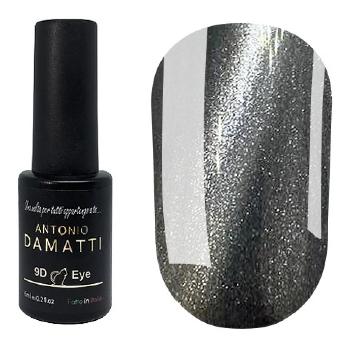 Гель-лак "кошаче око" з ефектом 9D Antonio Damatti Cat Eye 9D №3 срібний з графітовим підтоном, магнітний 6 мл