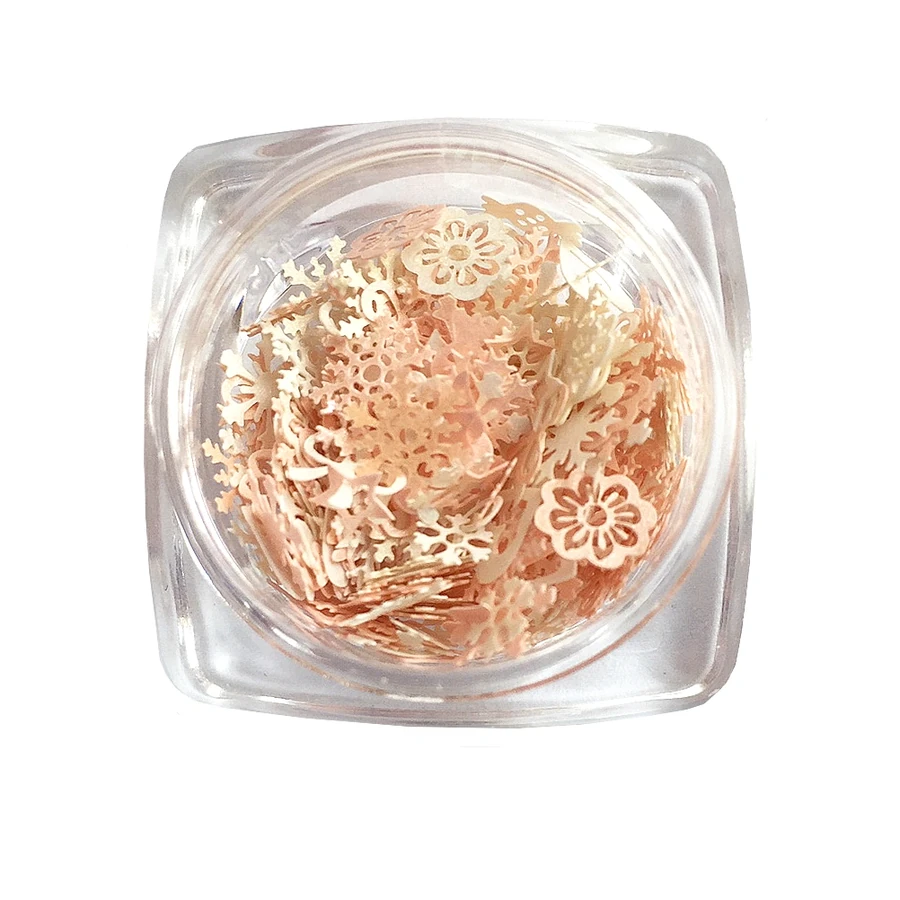 Фігурки сніжинки-квіти асорті Molekula Decor for Nails (Pink-Beige) рожево-бежеві